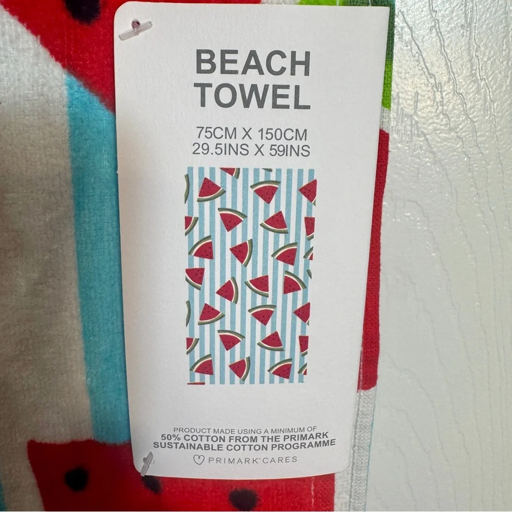 NWT. Primark Watermelon and Stripe Beach Towel